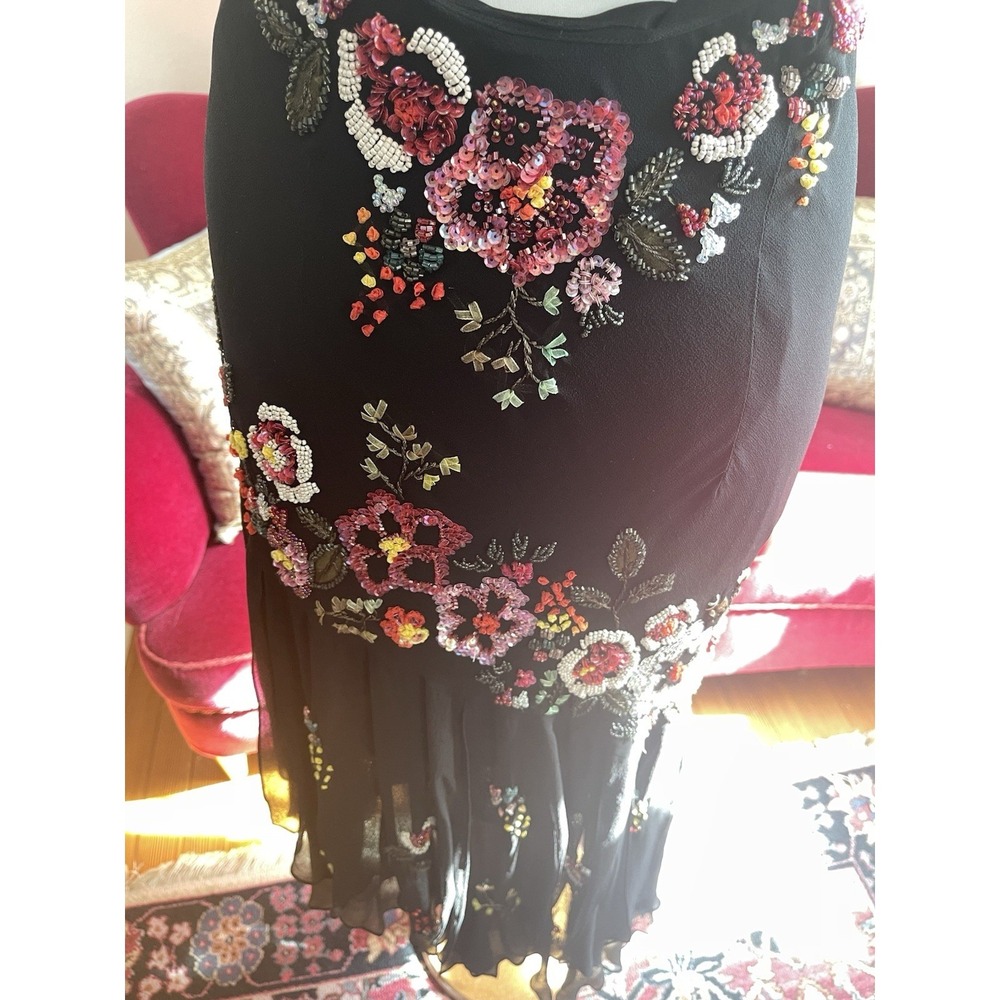 Vintage Y2K 100% Silk beaded Black Floral Evening Gown Midi -Sue Wong- 12 - Picture 15 of 16